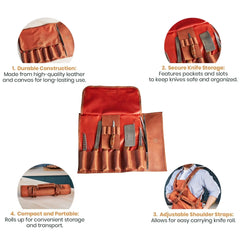 Leather Canvas Chef Knife Roll for cooking