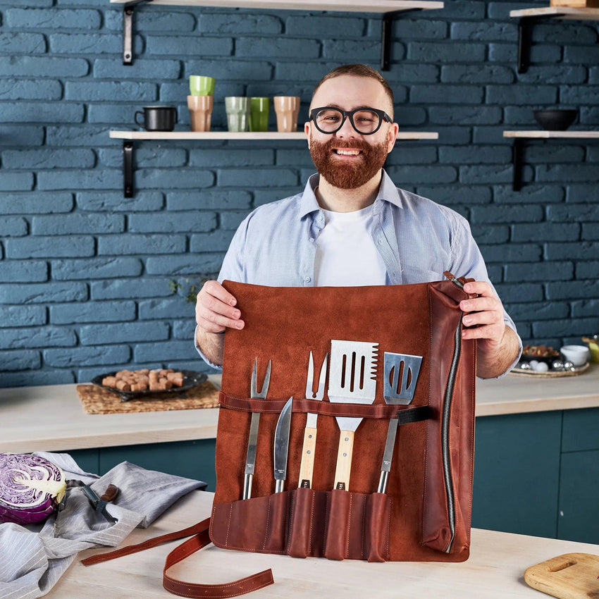 Leather BBQ Roll Bag (6 slots)