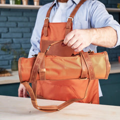 Leather Canvas Chef Knife Roll for cooking