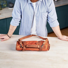 Leather Canvas Chef Knife Roll for cooking