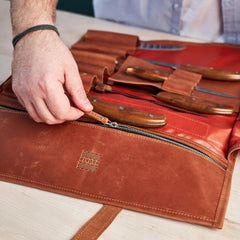 Leather Canvas Chef Knife Roll for cooking