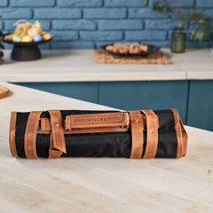 Leather Canvas Chef Knife Roll for cooking