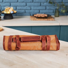 Leather Canvas Chef Knife Roll for cooking