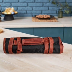 Leather Canvas Chef Knife Roll for cooking