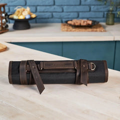 Leather Canvas Chef Knife Roll for cooking