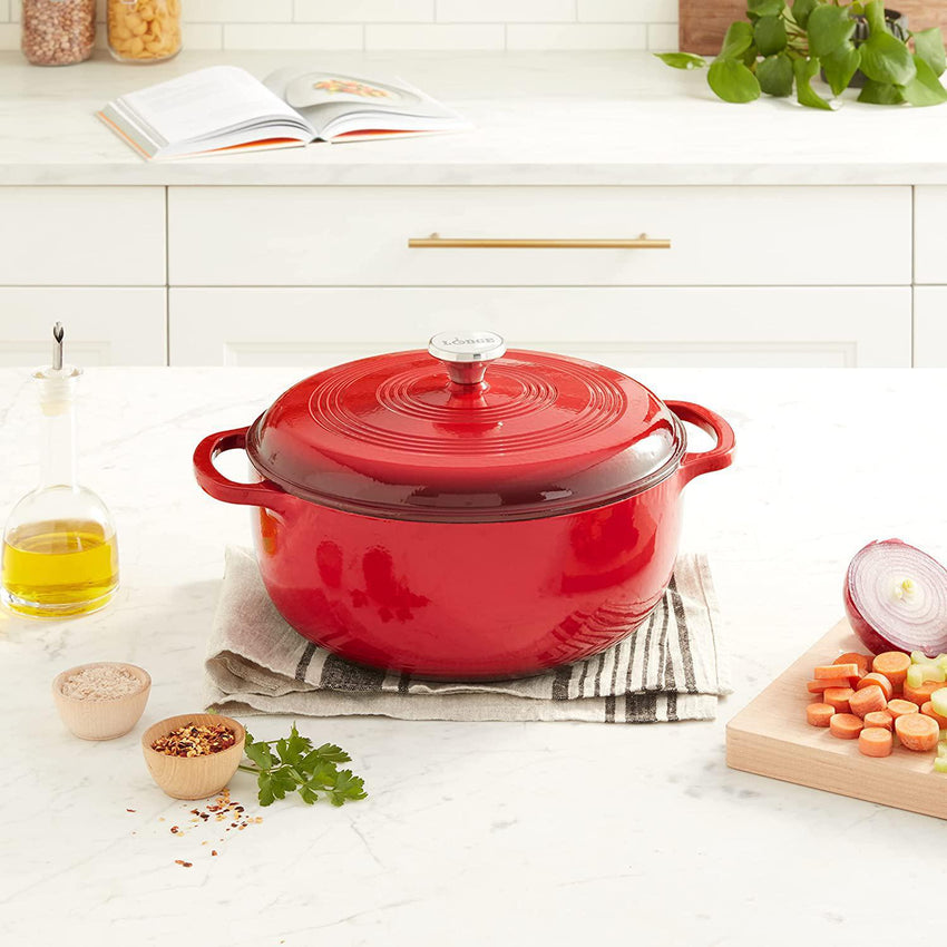 Lodge Red Dutch Oven - 7.5 Quart – The Seasoned Gourmet