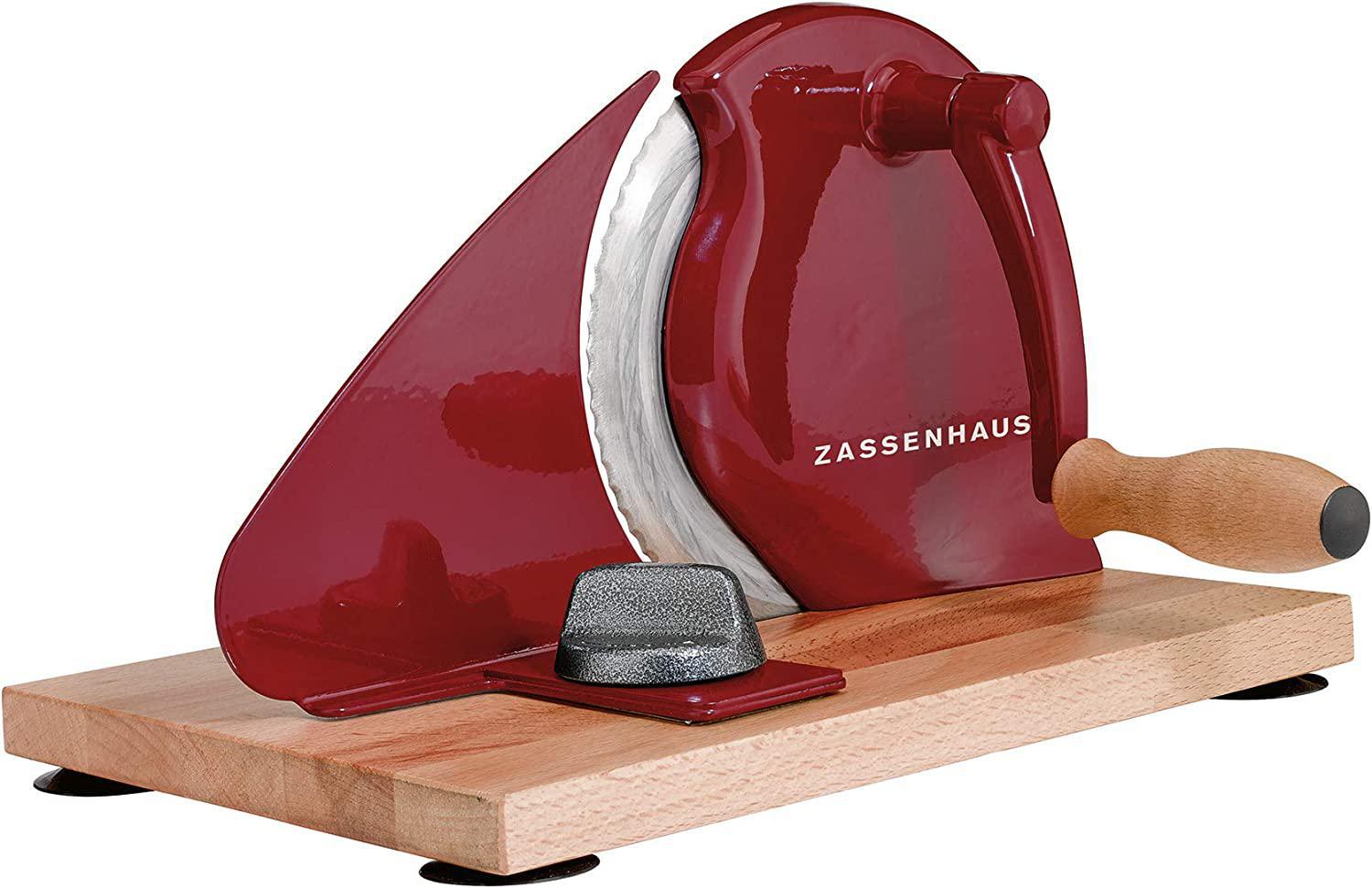 Zassenhaus Manual Bread Slicer, Classic Hand Crank Home Bread Slicer (Red)